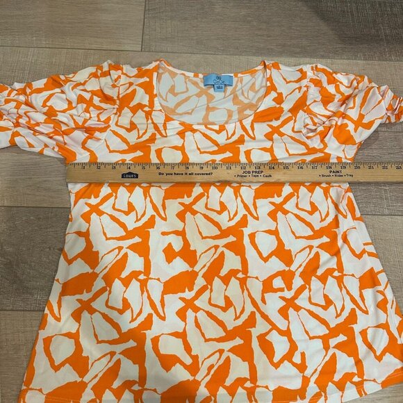 CECE WOMENS LARGE ORANGE AND WHITE BLOUSE - Picture 5 of 8